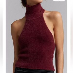 UO Silence + Noise Selena Eyelash Mockneck Halter Sweater | BLACK size SMALL